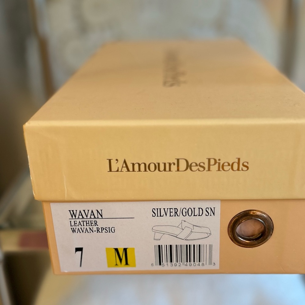 L’AmourDesPieds Wavan Leather Shoes Silver/Gold Size 7 - Picture 3 of 8